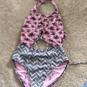 Swim suit palm trees and cheveron pattern